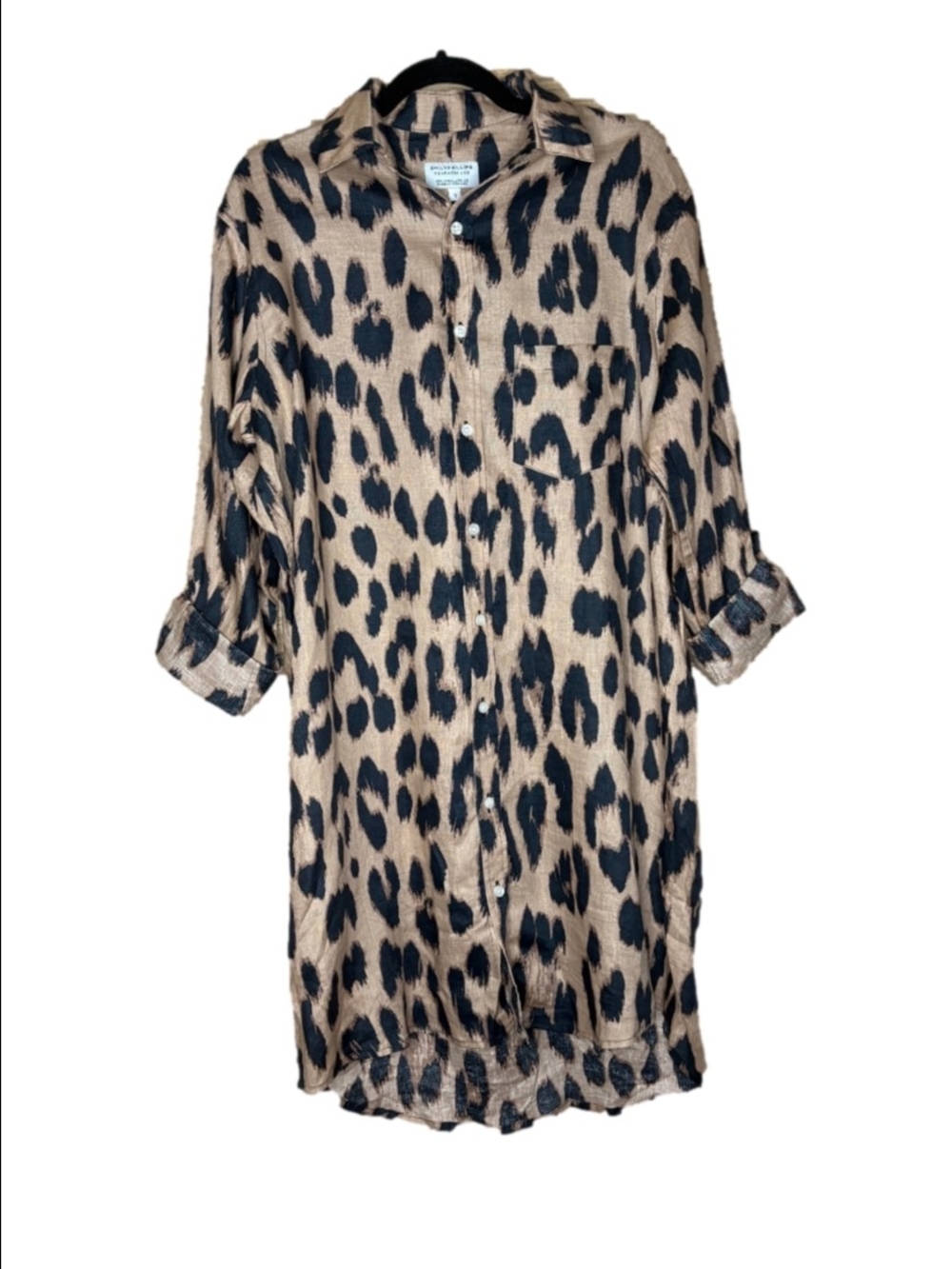 Emily Phillips 100% Linen Leopard Print Button-Down Shirt Dress Large (7)